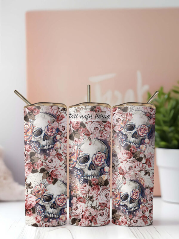 Bleikar rósir og hauskúpur